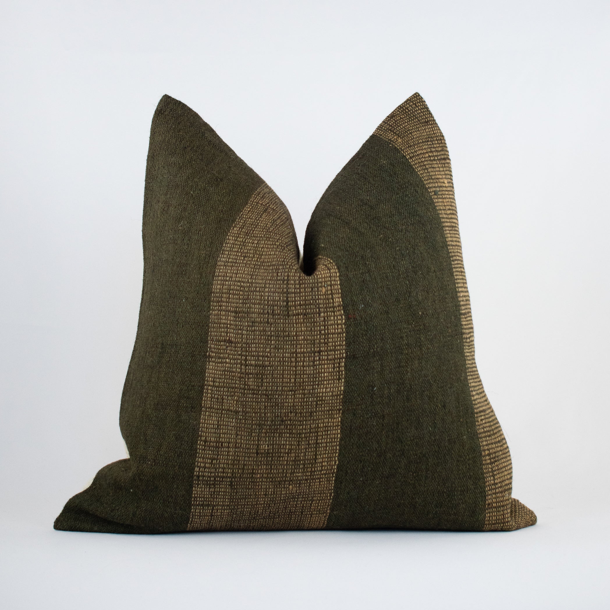 Indian Wool Olive Brown Accent Throw Pillow Cover - Handmade with Sleek Striped Design : ZARA SIYA