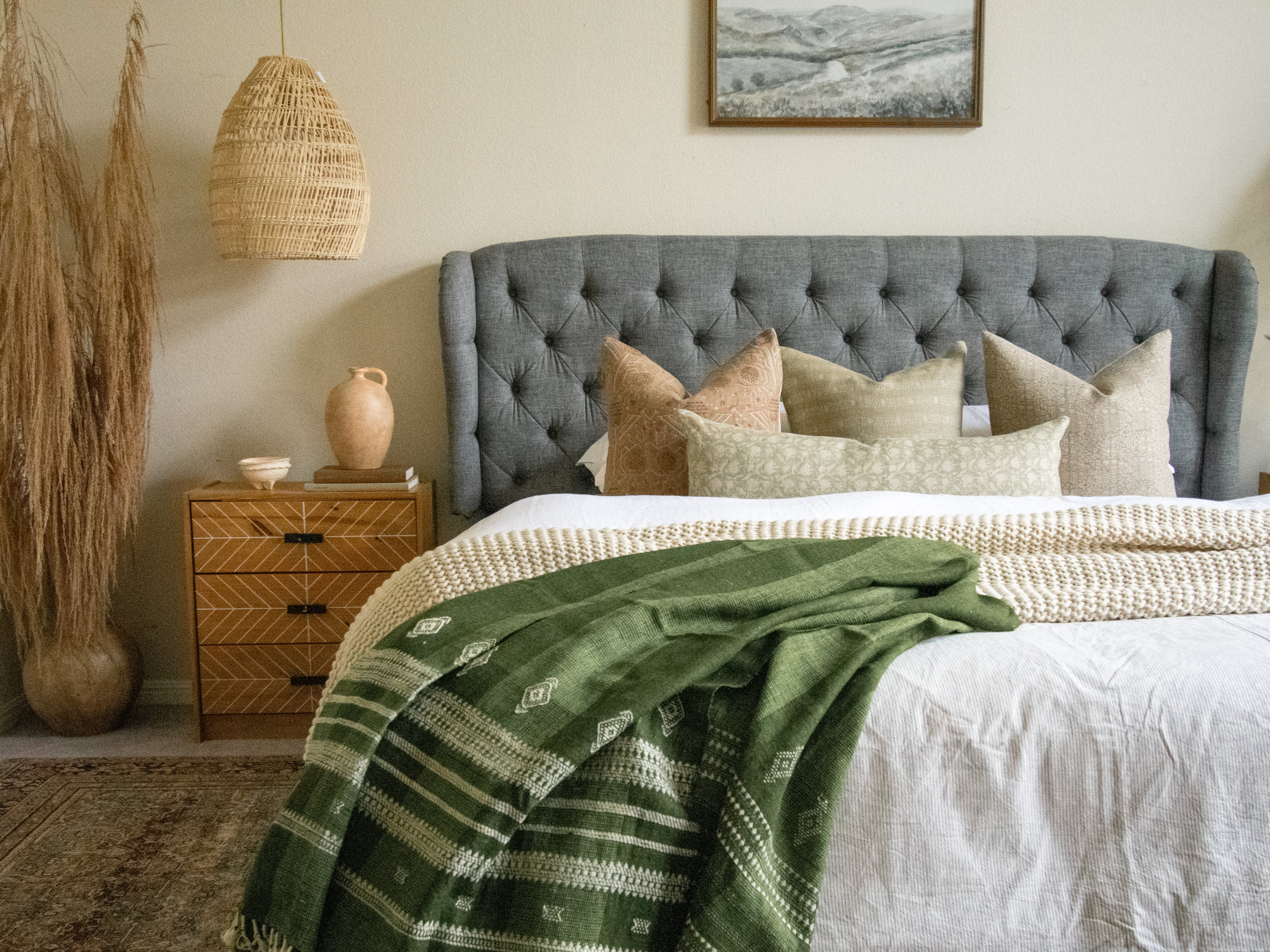Green Woolen Throw, Indian Bedspread, Sofa Cover, Couch Blanket, Green Bed Runner, Couch Coverlet, Housewarming Ideas - ERICA