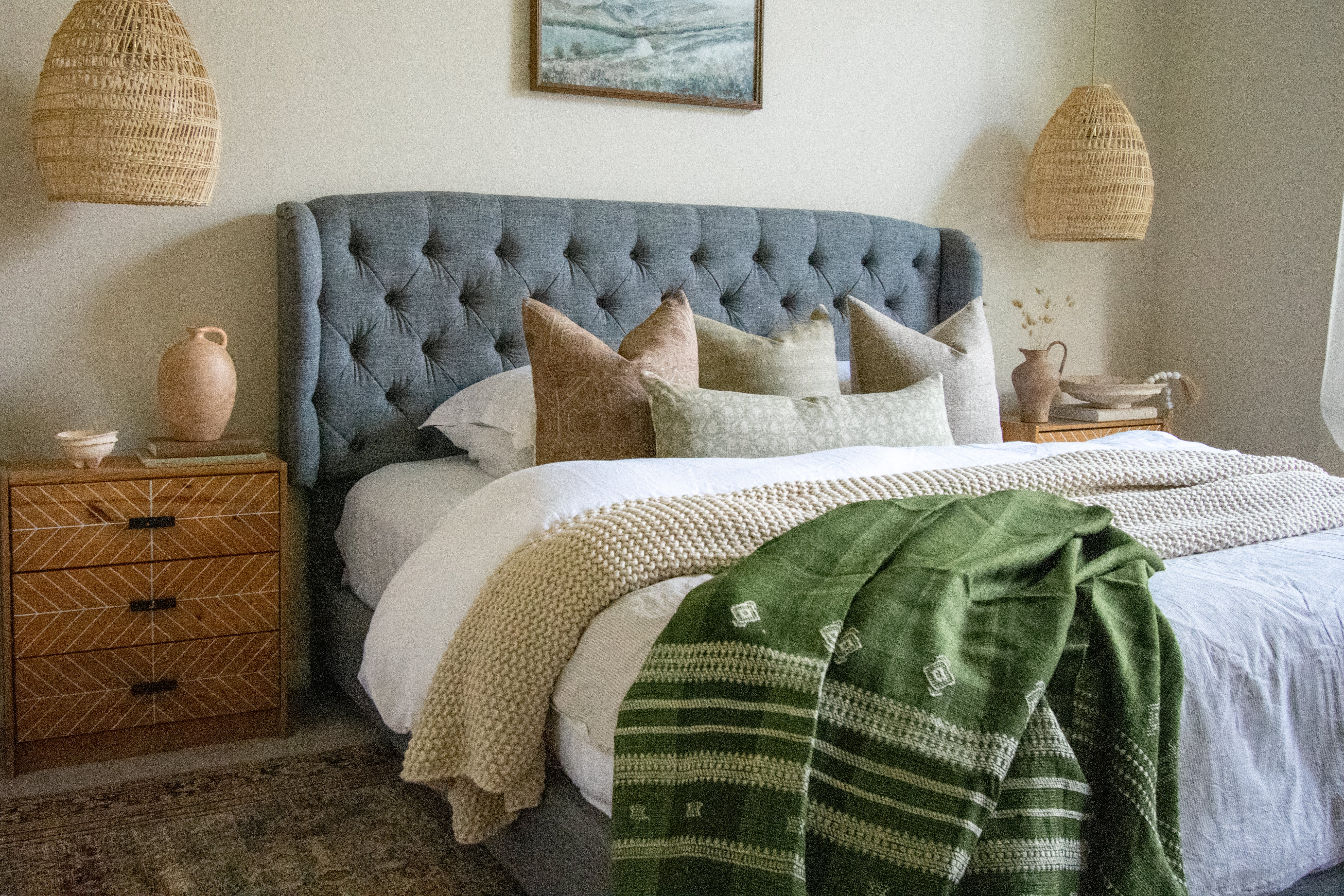 Green Woolen Throw, Indian Bedspread, Sofa Cover, Couch Blanket, Green Bed Runner, Couch Coverlet, Housewarming Ideas - ERICA