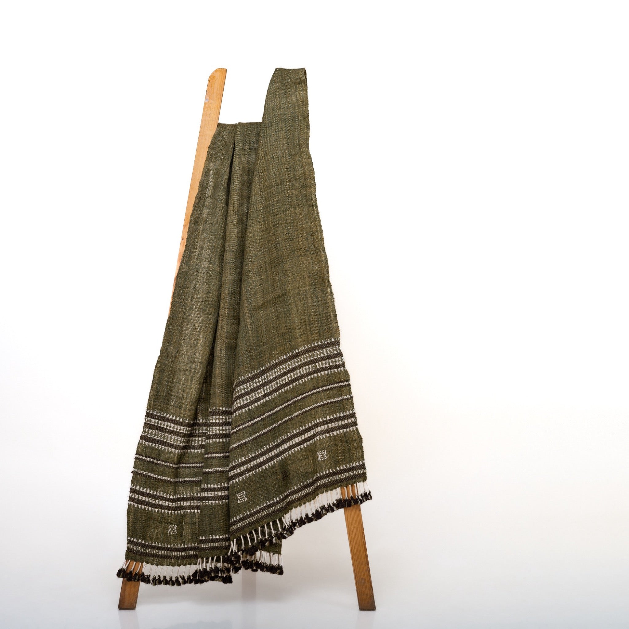 Authentic Handmade Bhujodi Olive Green Throw Blanket, Decorative Blanket for End of Bed : GARNET
