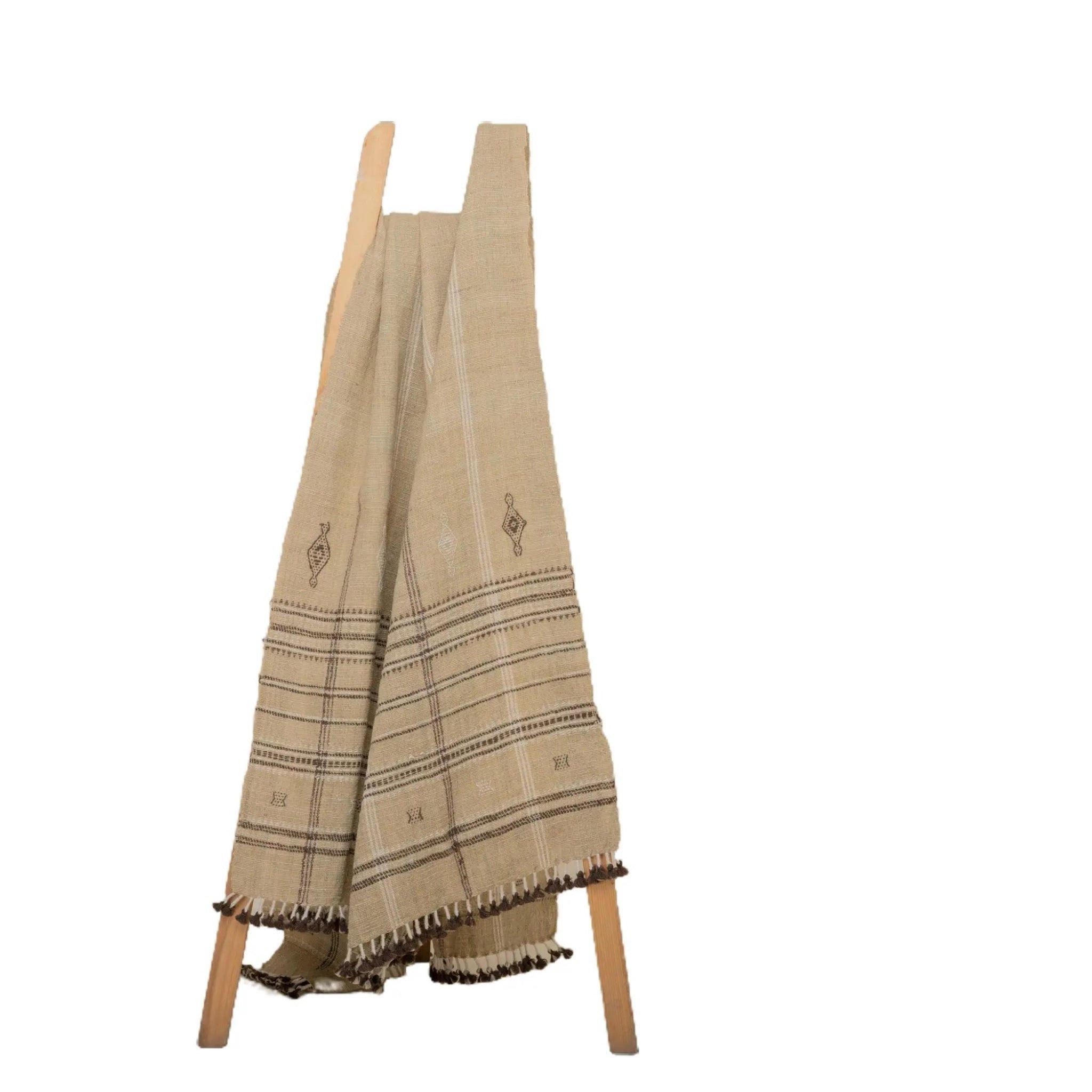 Ethically made Rustic Tan Indian Wool Vintage Throw Blanket Hand-loomed by Indian Artisans : TANISHQ