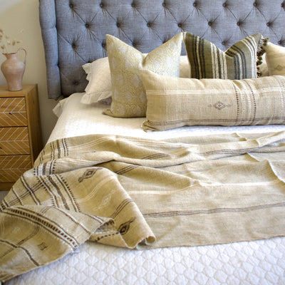 Indian Bed Cover Tan Blanket Throws Wool Coverlet Bed Runner Sofa Throw Beige Bedspread Couch New House Present - TANISHQ