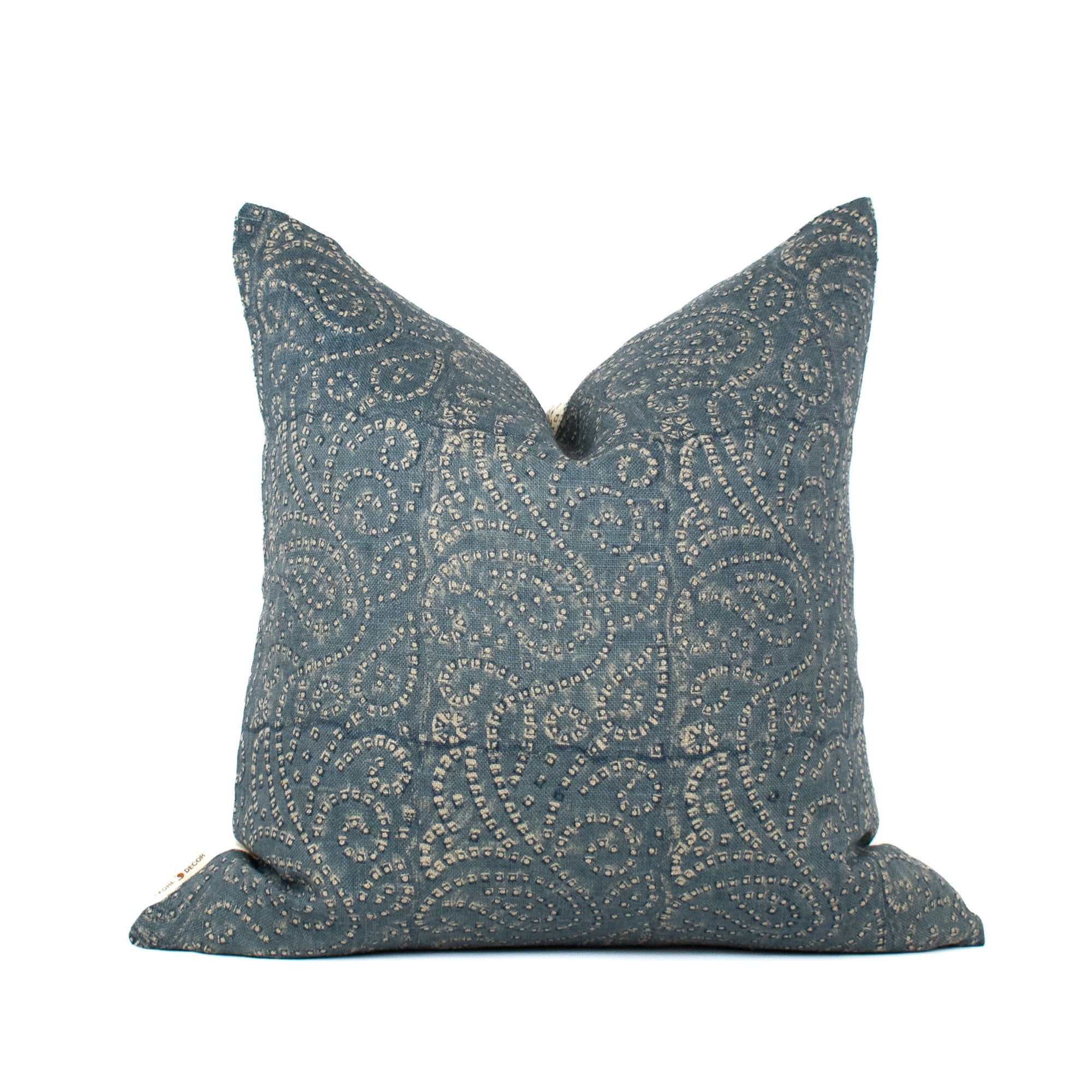 Geometric Pattern Linen Pillow Cover, Linen Block Print Cushion Cover, Paisley Pillow Cover : TULJA TEAL