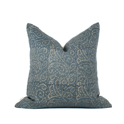 Indian Long Sofa Pillowcase, Blocked Floral Design, Neutral Lumbar Cushion Covers For Modern Couch Or Living Room - TULJA TEAL