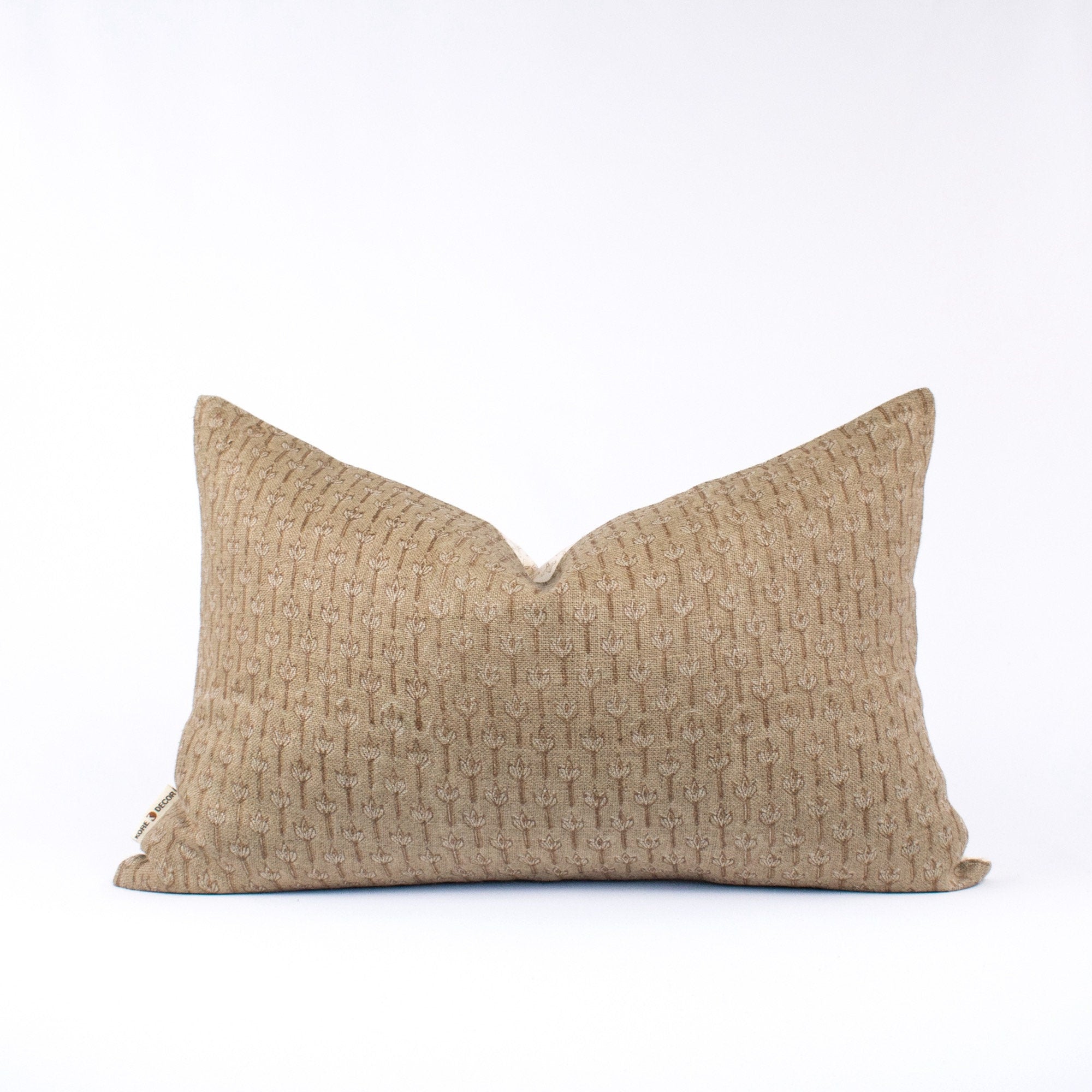 Artistic Floral Hand Block Rustic Print on Original Linen Cotton Throw Pillow Cover : ANANDI STUCCO