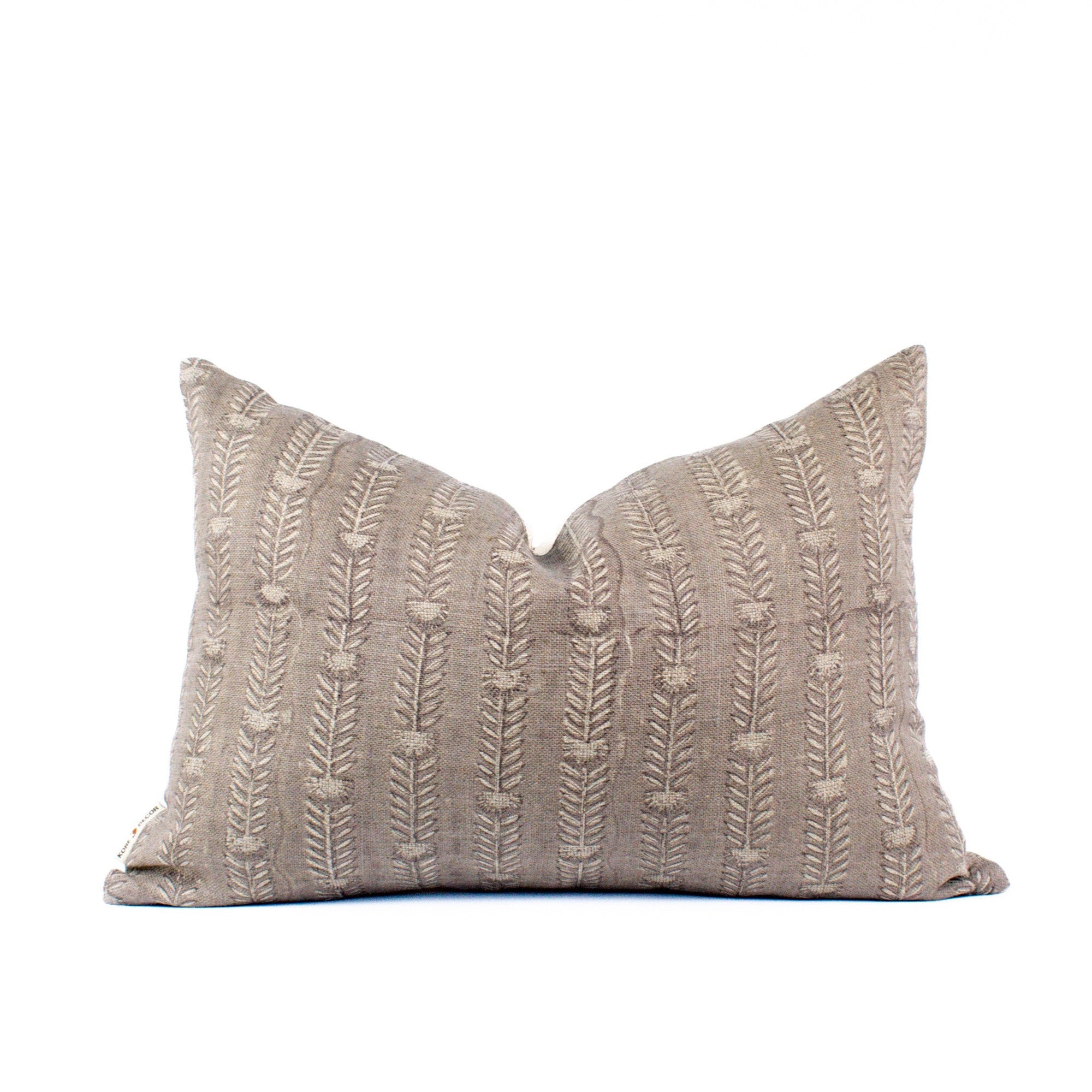 Natural Linen Pillow Cover with Dual Side Hand Block Leaf Climber Rustic Brown Print : BELA SLATE