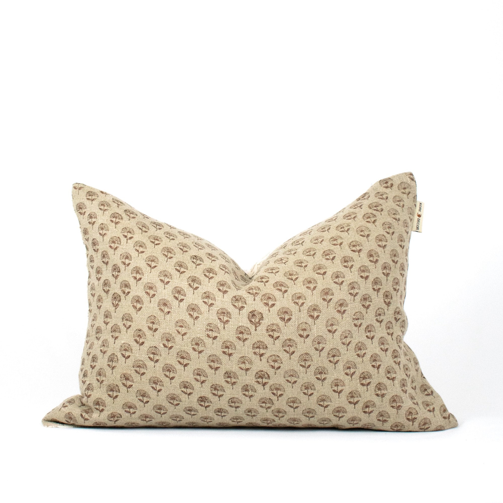 Dual Side Hand Block Print Pollen Flower Pattern Rustic Brown Designer Pillow Cover : MUDRA ROSEDUST BL