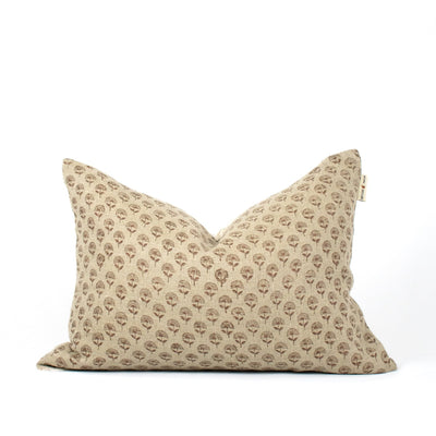 Linen Fabric, Handprinted Blockprint, Sofa Lumbar Pillowcover, Artisan Accent For Couch Or Bed, Housewarming Gifts - MUDRA ROSEDUST BL