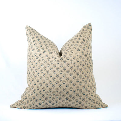 Small Lumbar Pillowcase, Blockprinted Indian Cotton Back, Artisan Home Accent, Modern Couch Or Throw Pillow Cover - MUDRA TEAL BL