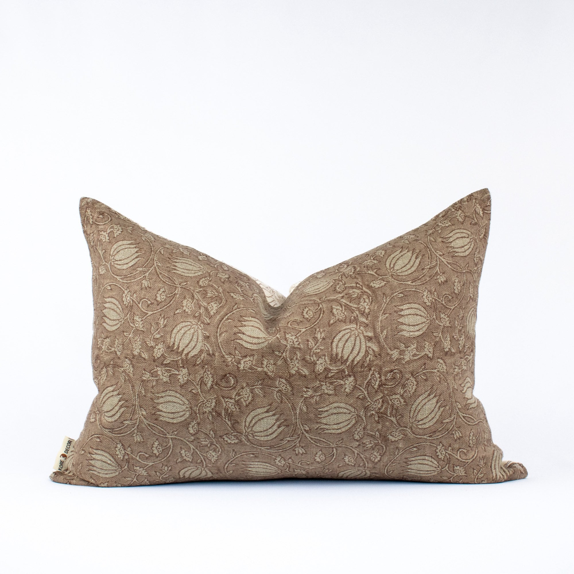 Authentic Linen Floral Pillowcase Printed by Hand Block using Rustic Brown Natural Dyes : SITA ROSEDUST