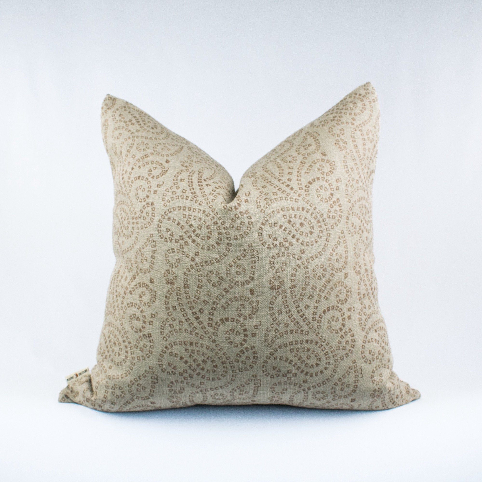 Undyed Organic Linen Hand Block Print Cushion Cover with Rustic Geometry Design : TULJA STUCCO BL